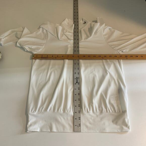 NevermindAll Top Womens XS White Perforated Ruffle High Collar Elizabethan Golf - Picture 7 of 12